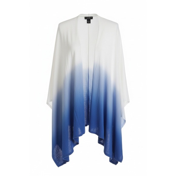 Lauren Ralph Lauren OS White & Blue Kimono Poncho Wrap Cape One Size Lightweight - Picture 2 of 8